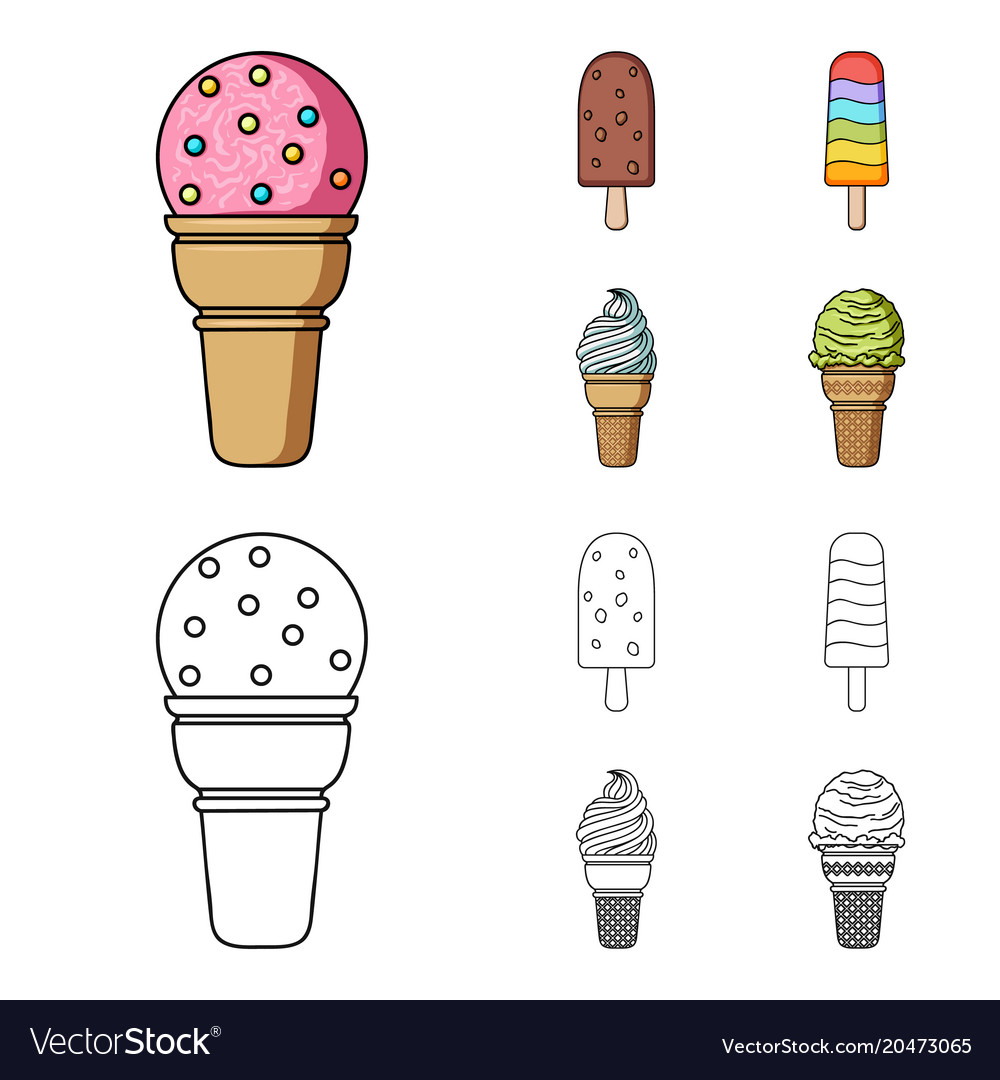 Ice cream on a stick in waffle cone and other