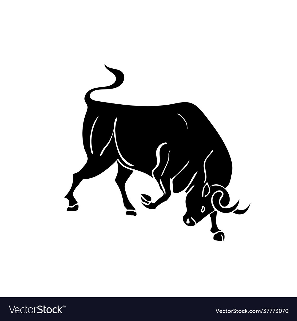 Black silhouette bull on white background Vector Image