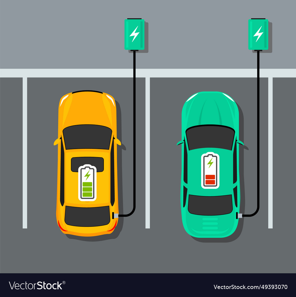 Electric Car Charger Top View Battery Hybrid Vector Image