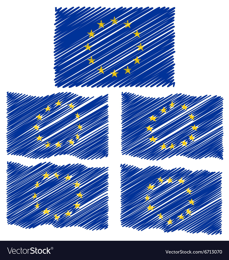 Flat and waving hand draw sketch flag of europe