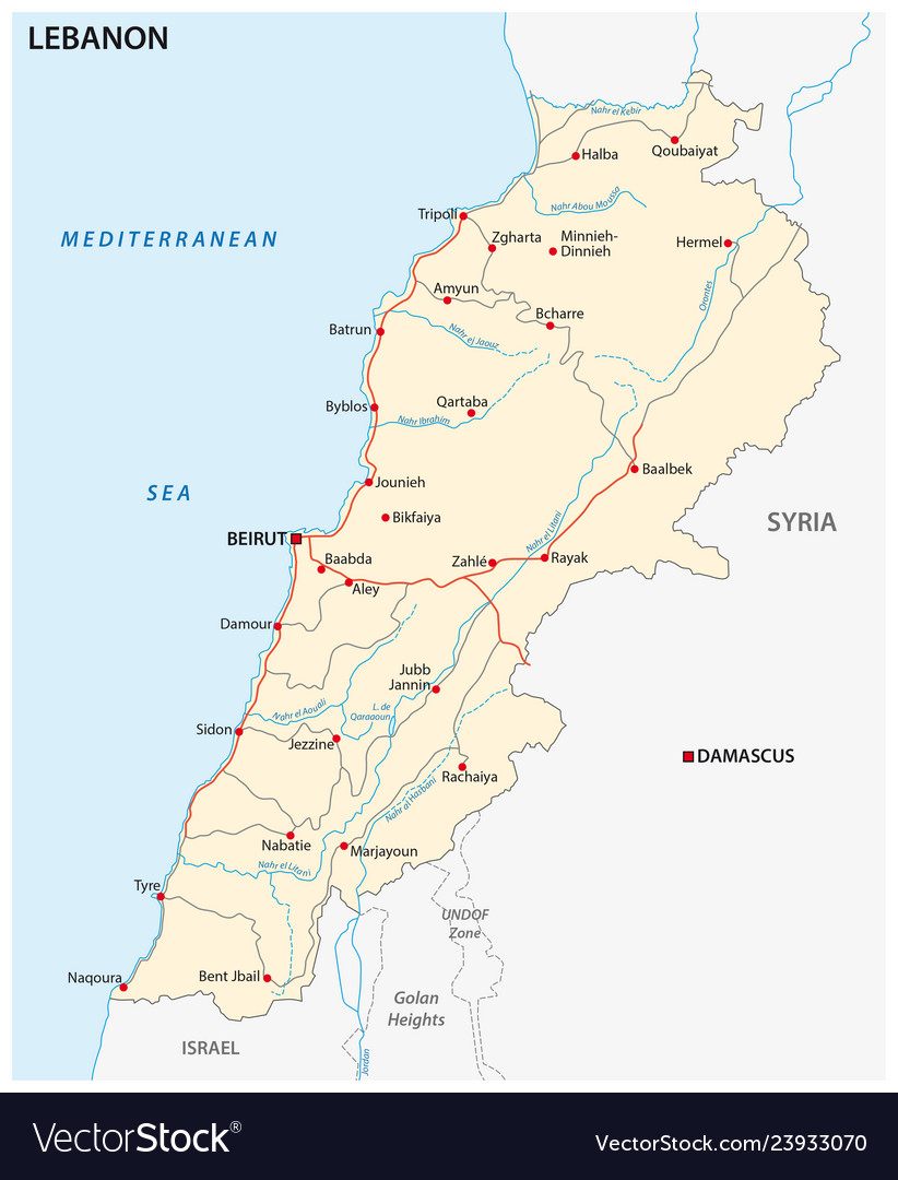 Lebanon road map Royalty Free Vector Image VectorStock