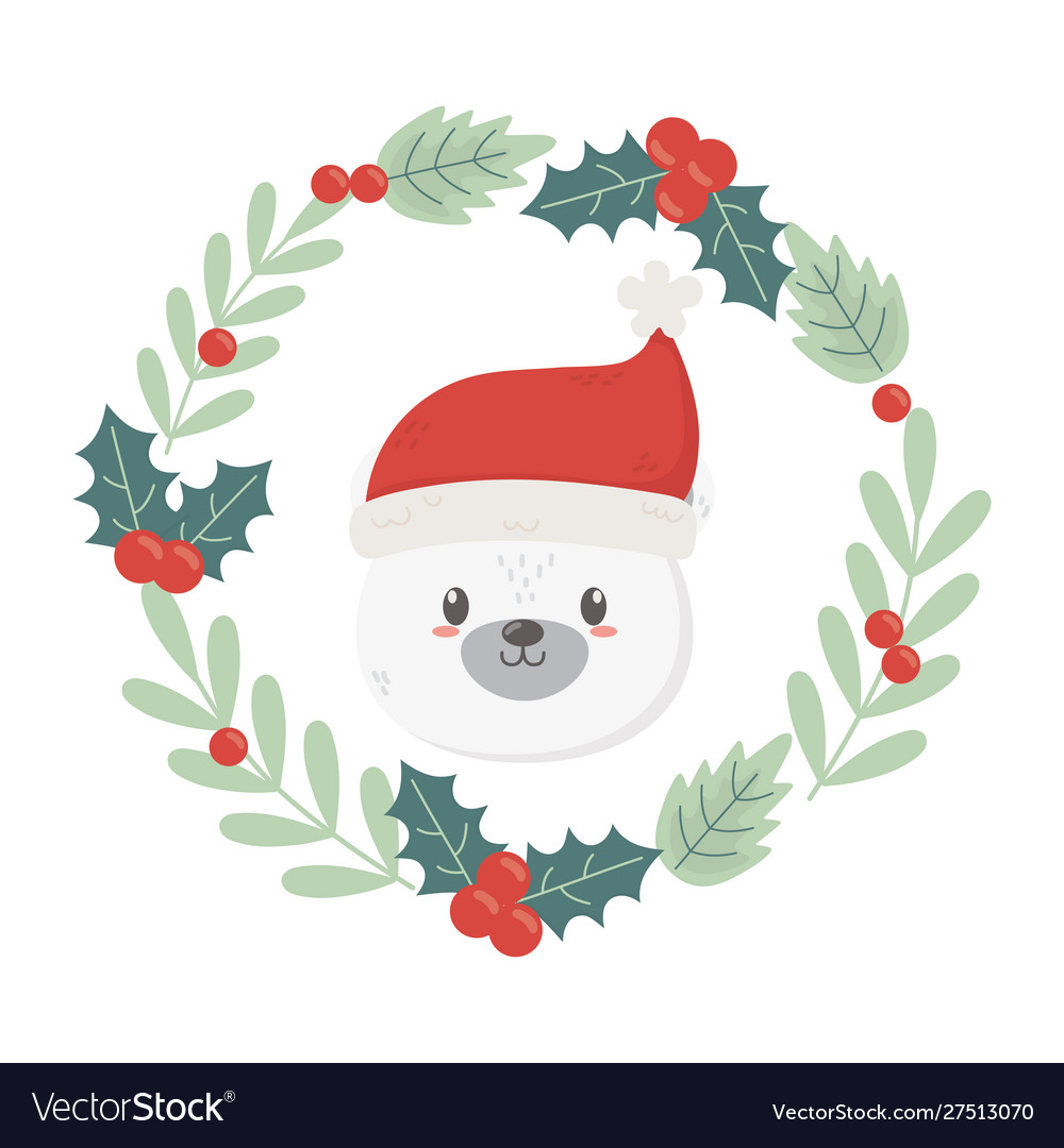 Polar bear wreath holly berry celebration merry