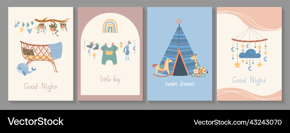 Set of cute boho baby posters Royalty Free Vector Image