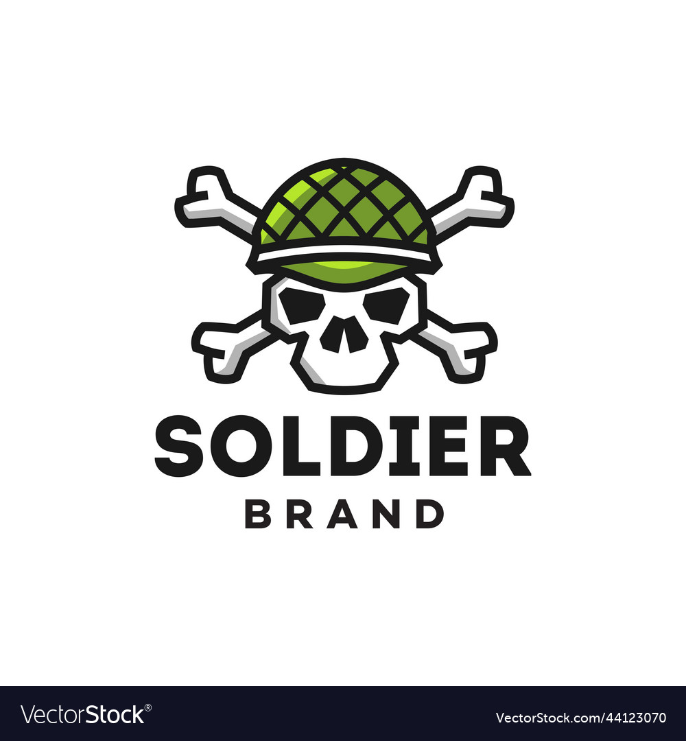 Soldier skull in military helmet with crossed bone