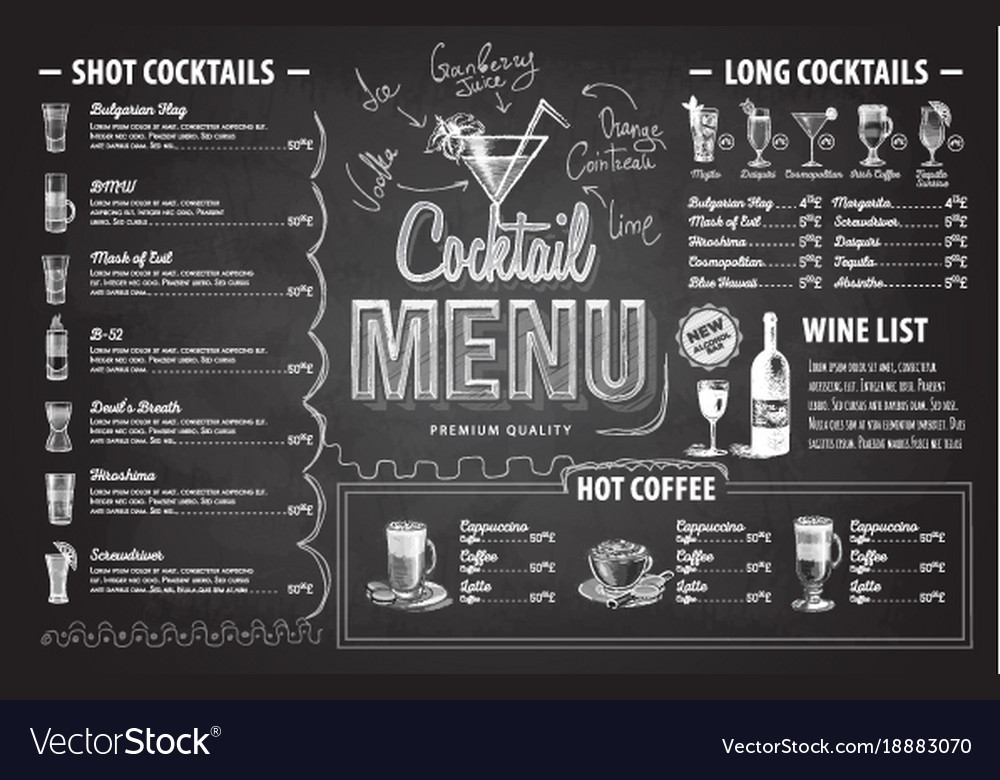 Vintage chalk drawing cocktail menu design Vector Image