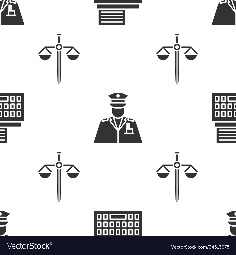 Set retro typewriter police officer and scales Vector Image