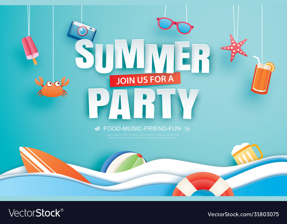 Summer party invitation banner with decoration vector image Summer party invitation banner with decoration