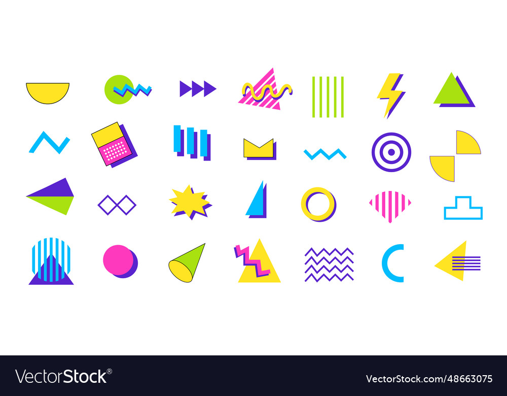 Trendy geometric shapes 80s 1990s set Royalty Free Vector