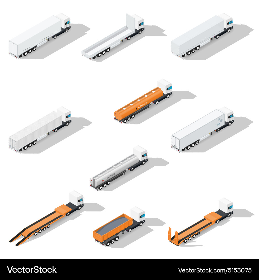 Trucks with semitrailers detailed isometric icon Vector Image