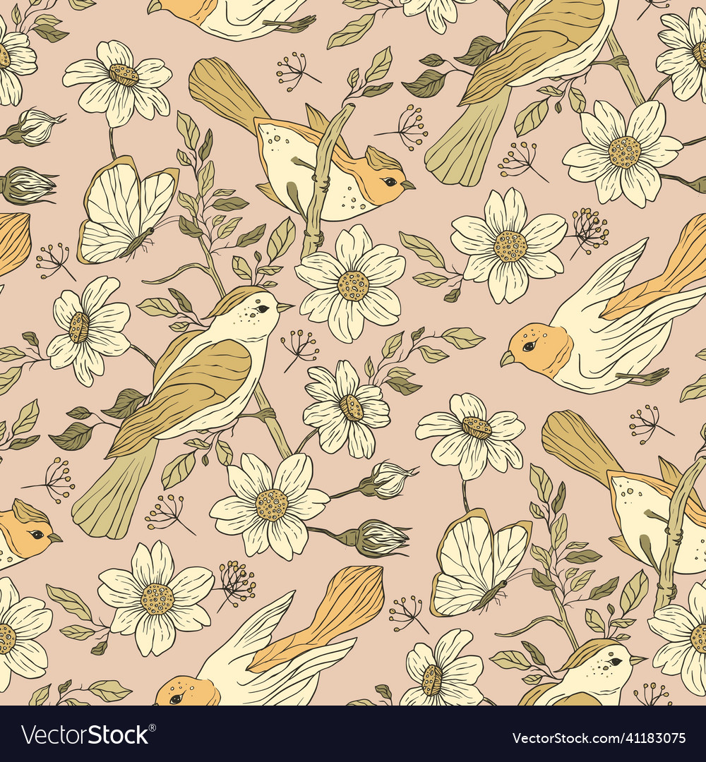 Vintage bird seamless pattern Royalty Free Vector Image