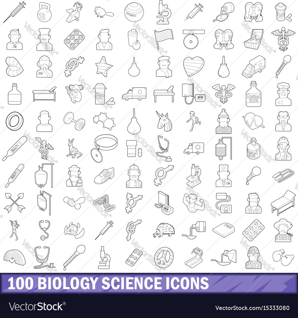 100 biology science icons set outline style Vector Image
