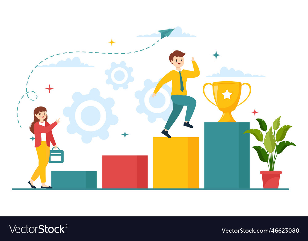 Ambition with entrepreneur climbing the ladder Vector Image