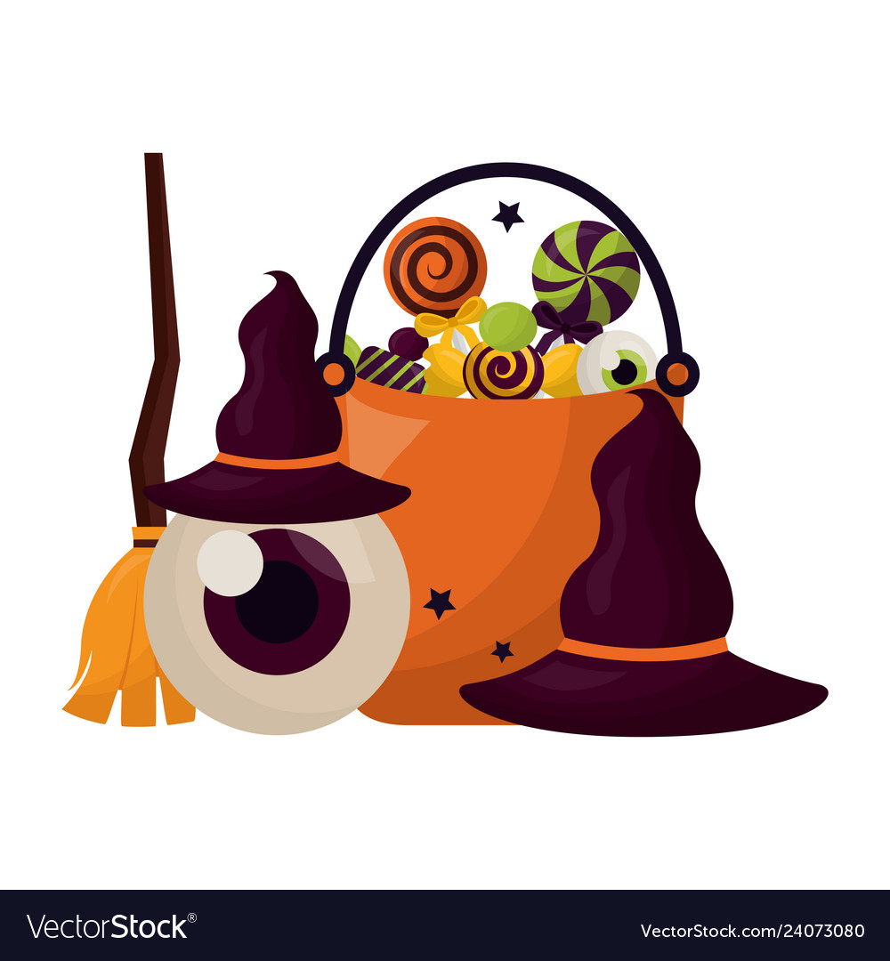 Basket halloween with candies and icons Royalty Free Vector