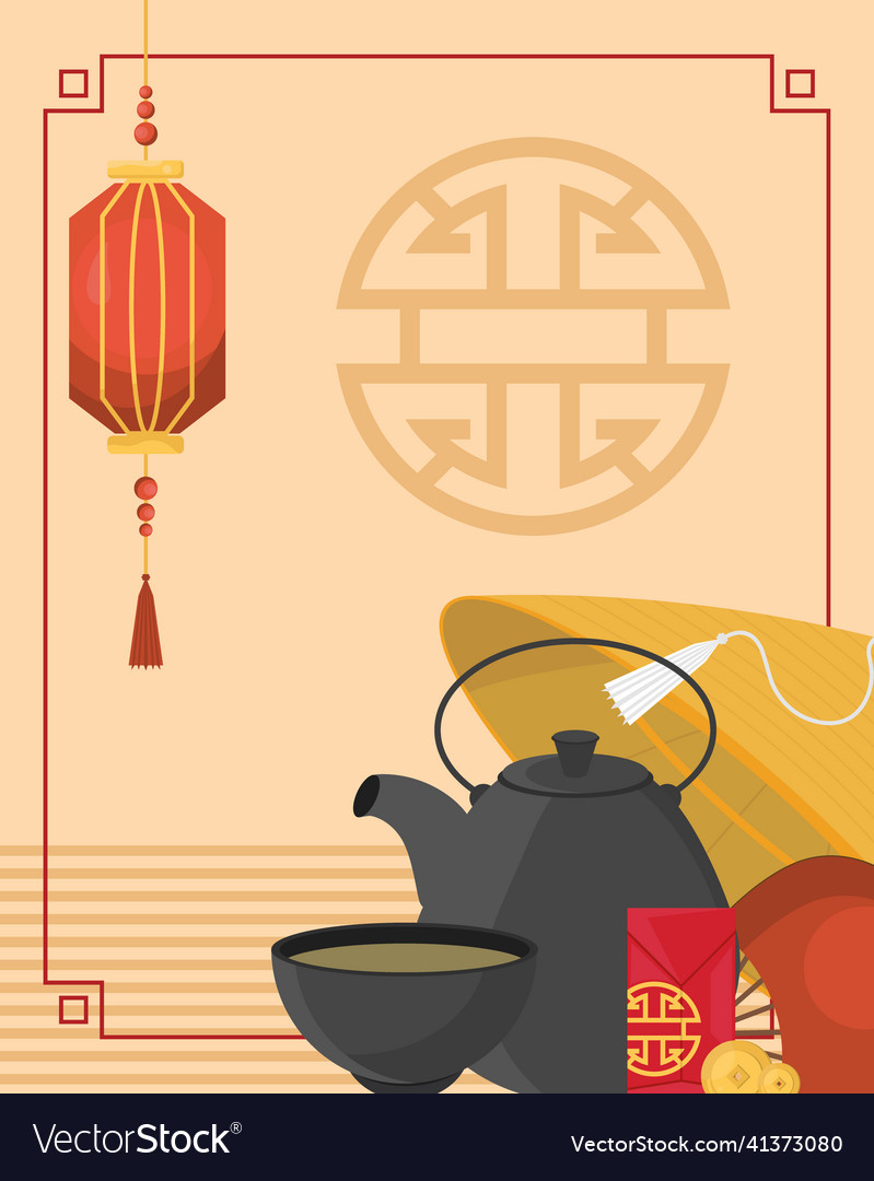 Chinese lamp and teapot Royalty Free Vector Image