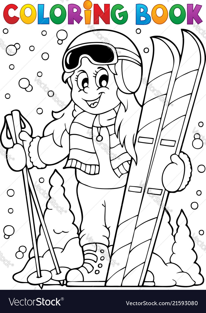 Coloring book skiing theme 1 Royalty Free Vector Image