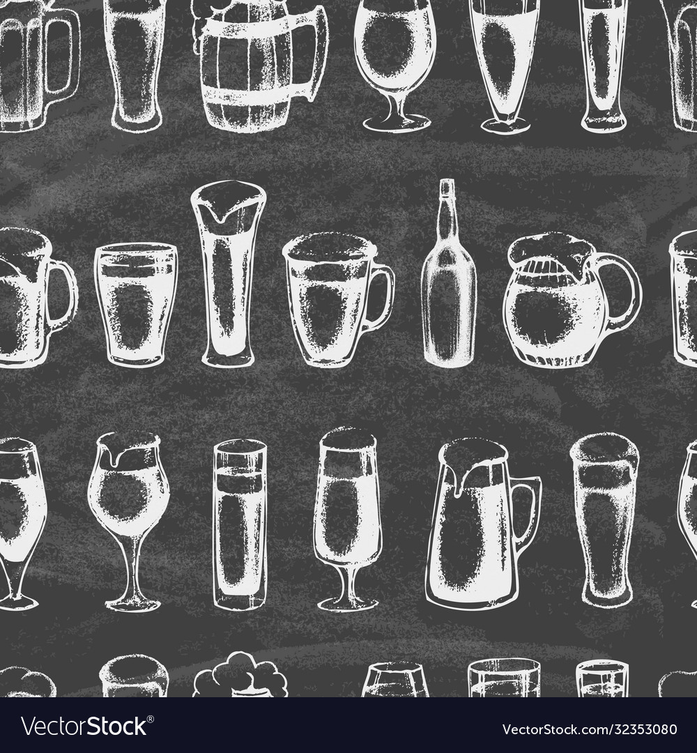 Set drawn beer mugs on chalkboard