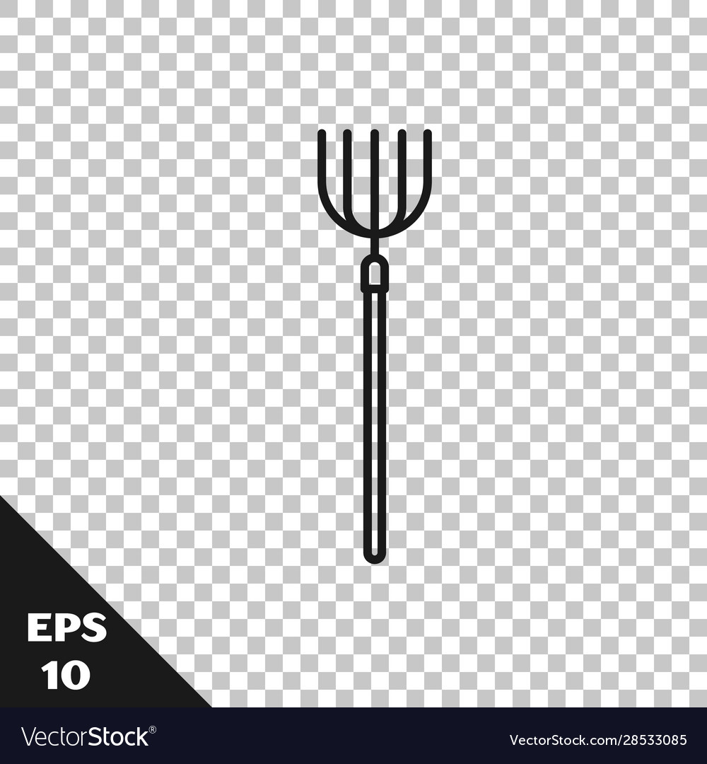 Black line garden pitchfork icon isolated