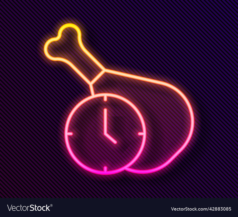 Glowing neon line food time icon isolated on black