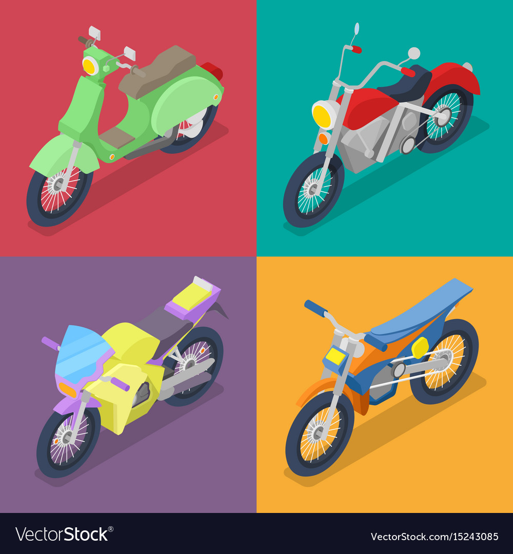 Isometric motorcycle set with motocross