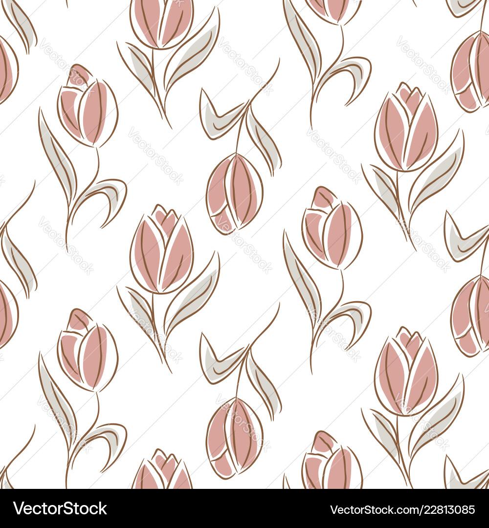 Tulip flowers seamless pattern hand drawn lines Vector Image