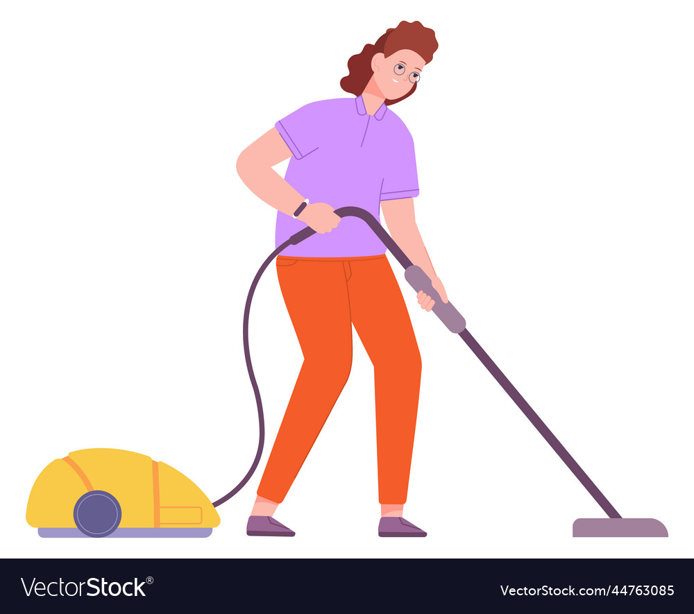 Woman with vacuum cleaner household work Vector Image