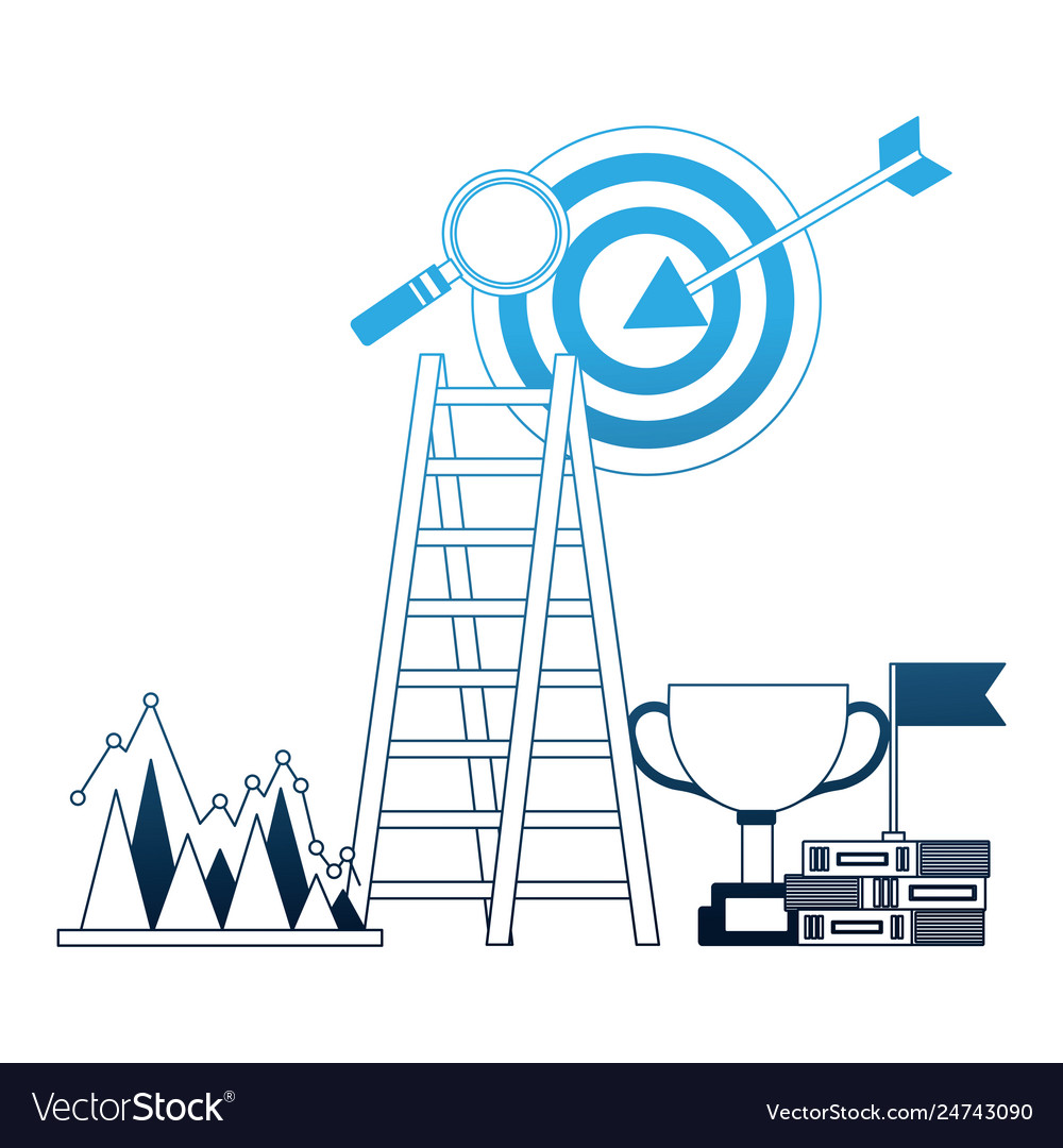 Business success trophy stairs target flag search