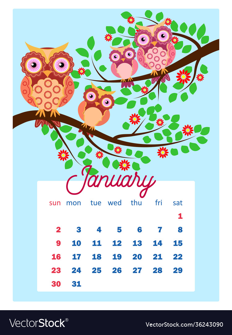 Calendar 2022 cute with funny cartoon Royalty Free Vector