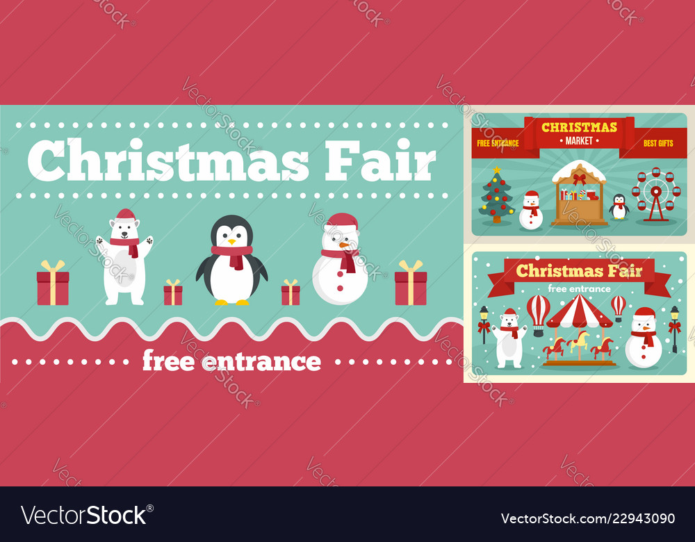 City Christmas Fair Banner Set Flat Style Vector Image