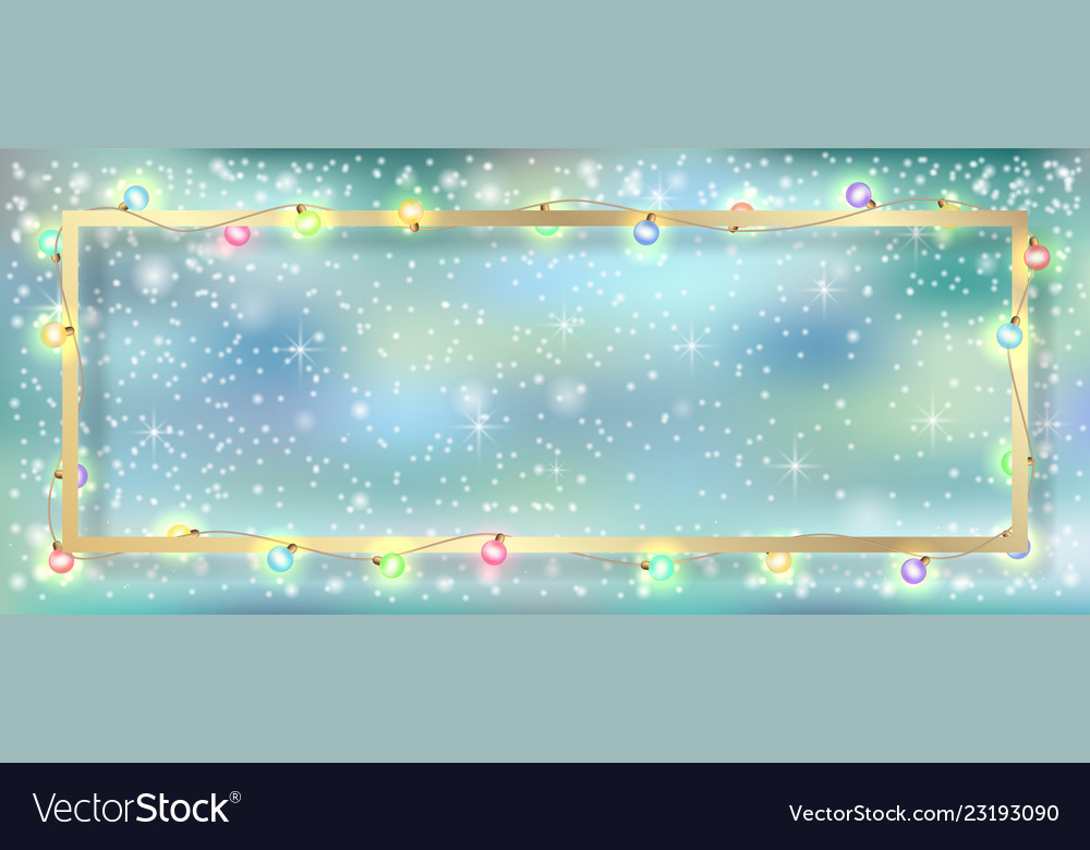 Garland and gold frame winter background vector image Garland and gold frame winter background