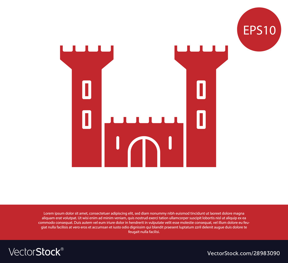 Red castle icon isolated on white background