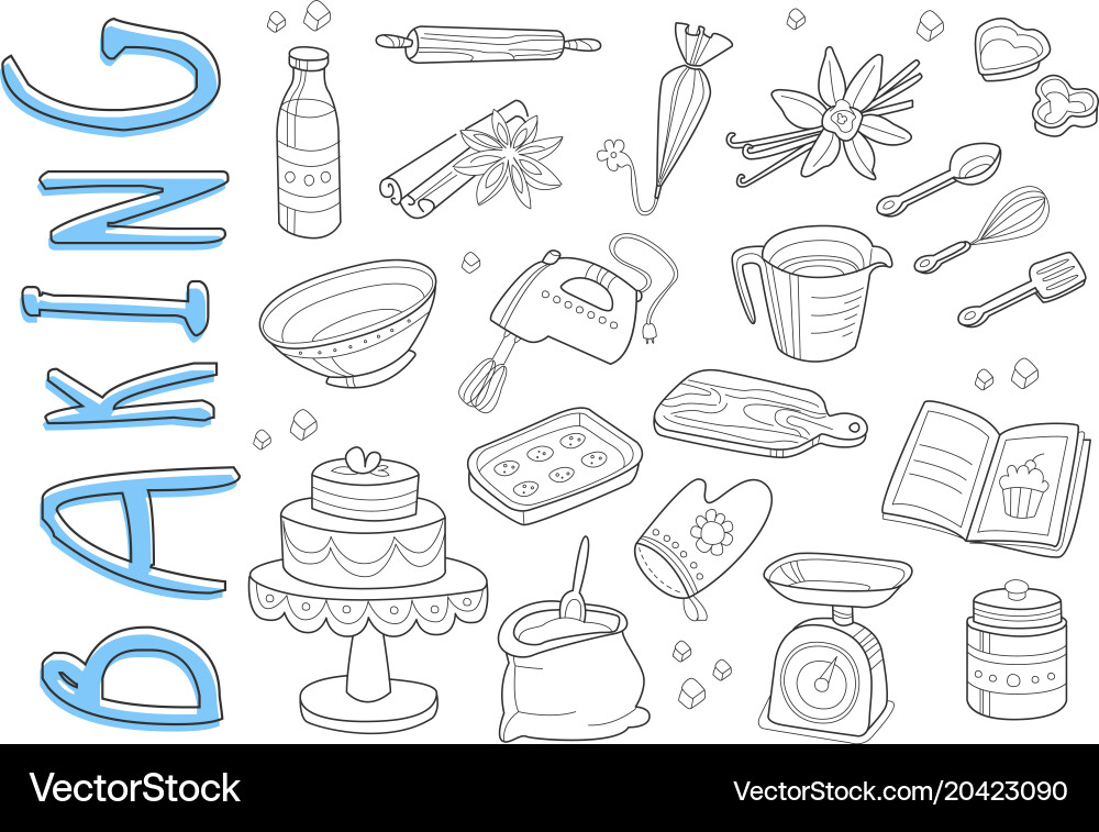 Set hand drawn icons on baking theme Royalty Free Vector