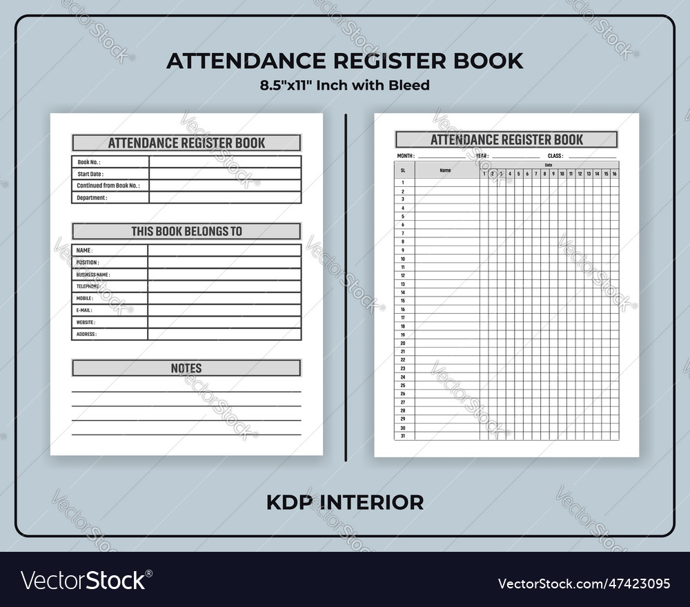 Attendance register book kdp interior