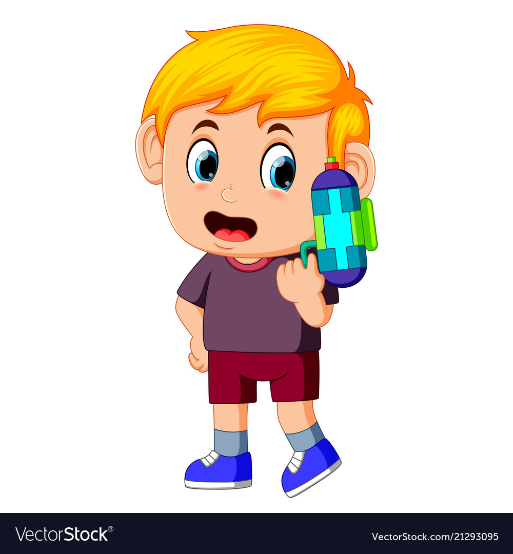 Boy playing with water gun Royalty Free Vector Image