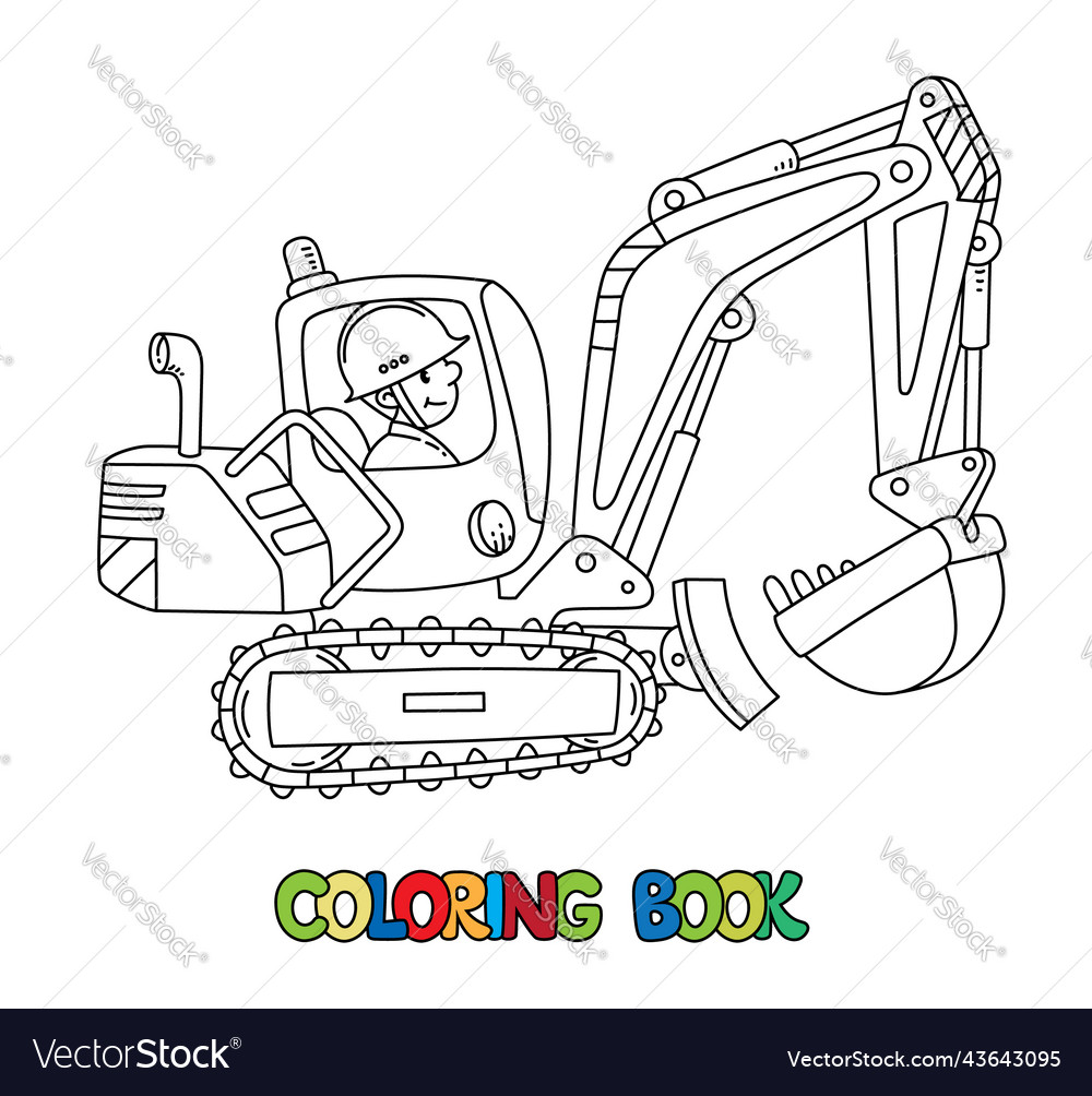 Funny excavator with a driver coloring book