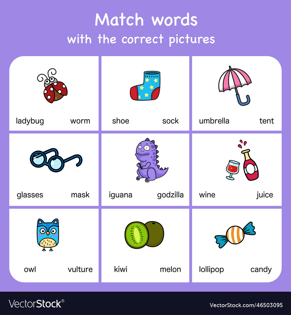 Match words with pictures educational worksheet