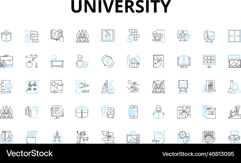 University linear icons set academics campus Vector Image