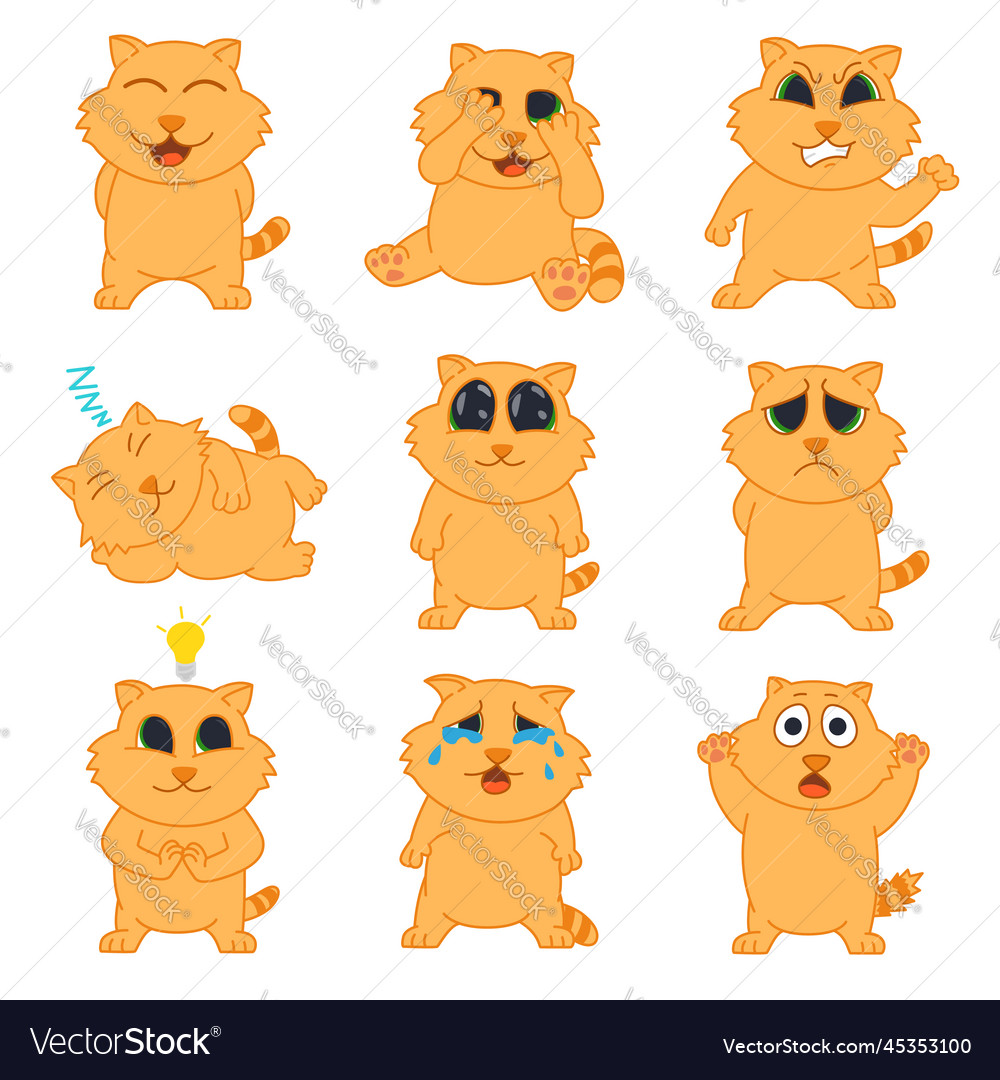 Emotions cat set icons of cat Royalty Free Vector Image