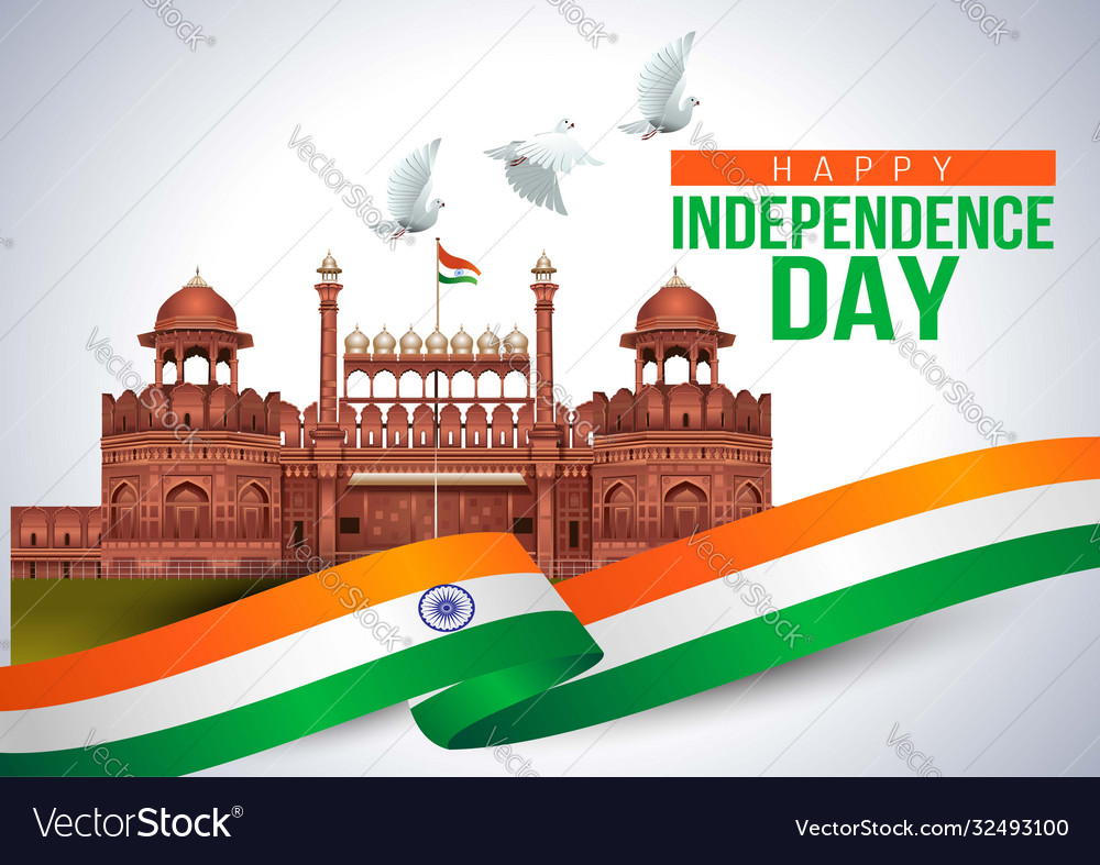 Red fort background with flying pigeon india Vector Image