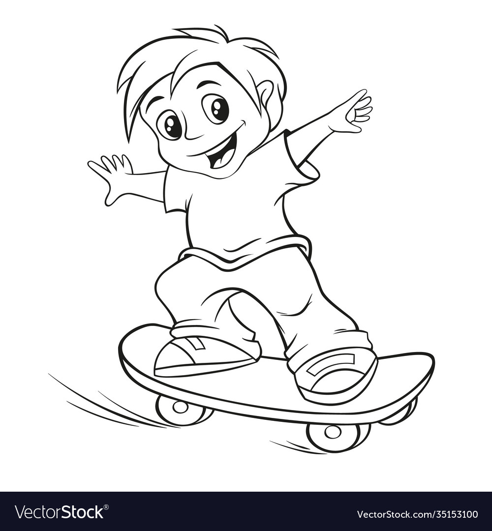 Skateboarding Boy For Coloring Royalty Free Vector Image