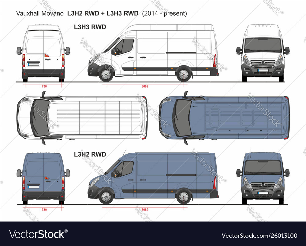 Vauxhall movano cargo van mwb l3 rwd 2014-present Vector Image