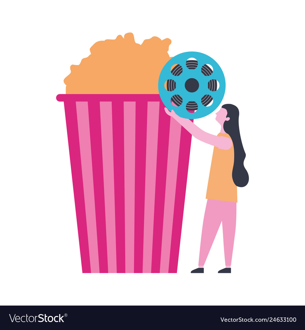 Woman with reel strip cinema popcorn