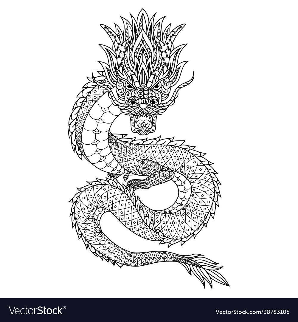 Japanese dragon vintage engraving drawing s Vector Image