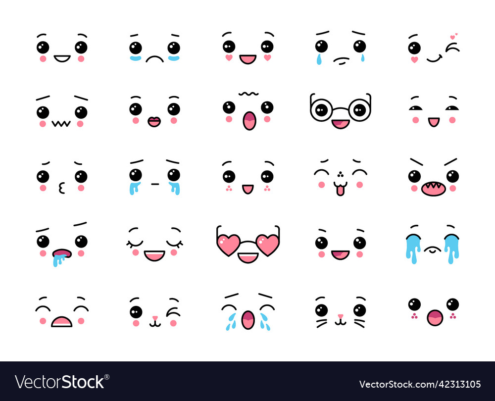 Kawaii Cute Faces Anime Comic Funny Emotion Vector Image 3802