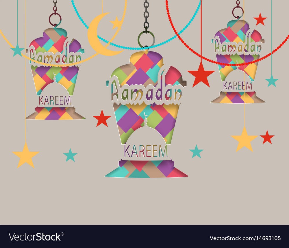 Ramadan kareem greeting card three lanterns