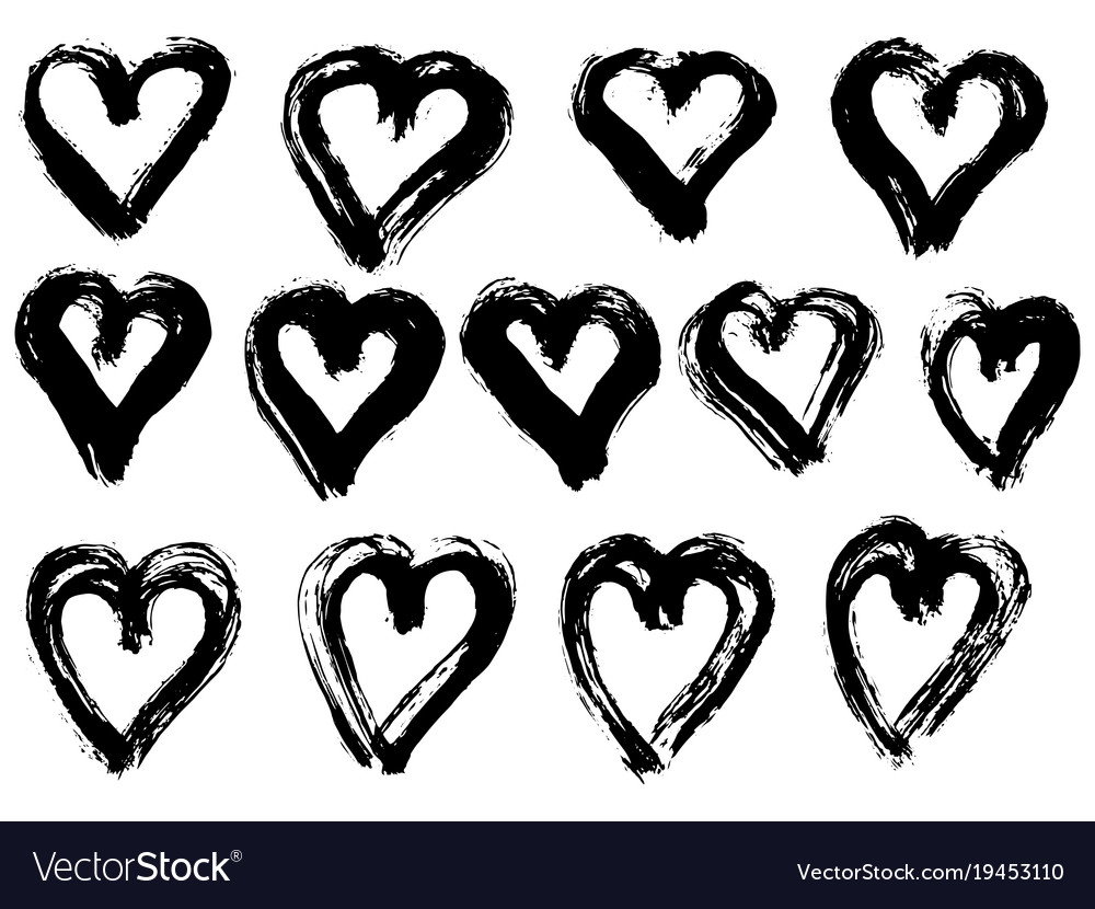 Hand-painted ink with hearts Royalty Free Vector Image