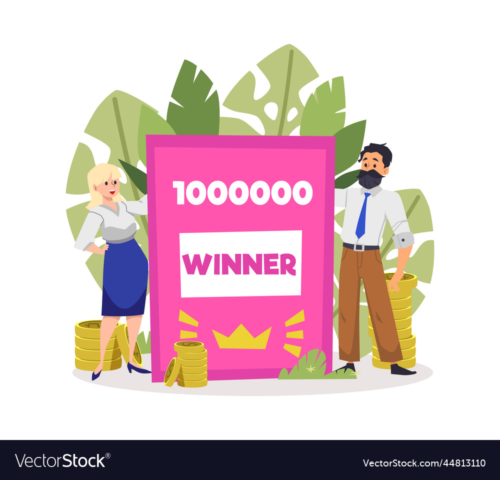 Lucky People With Lottery Ticket Flat Royalty Free Vector