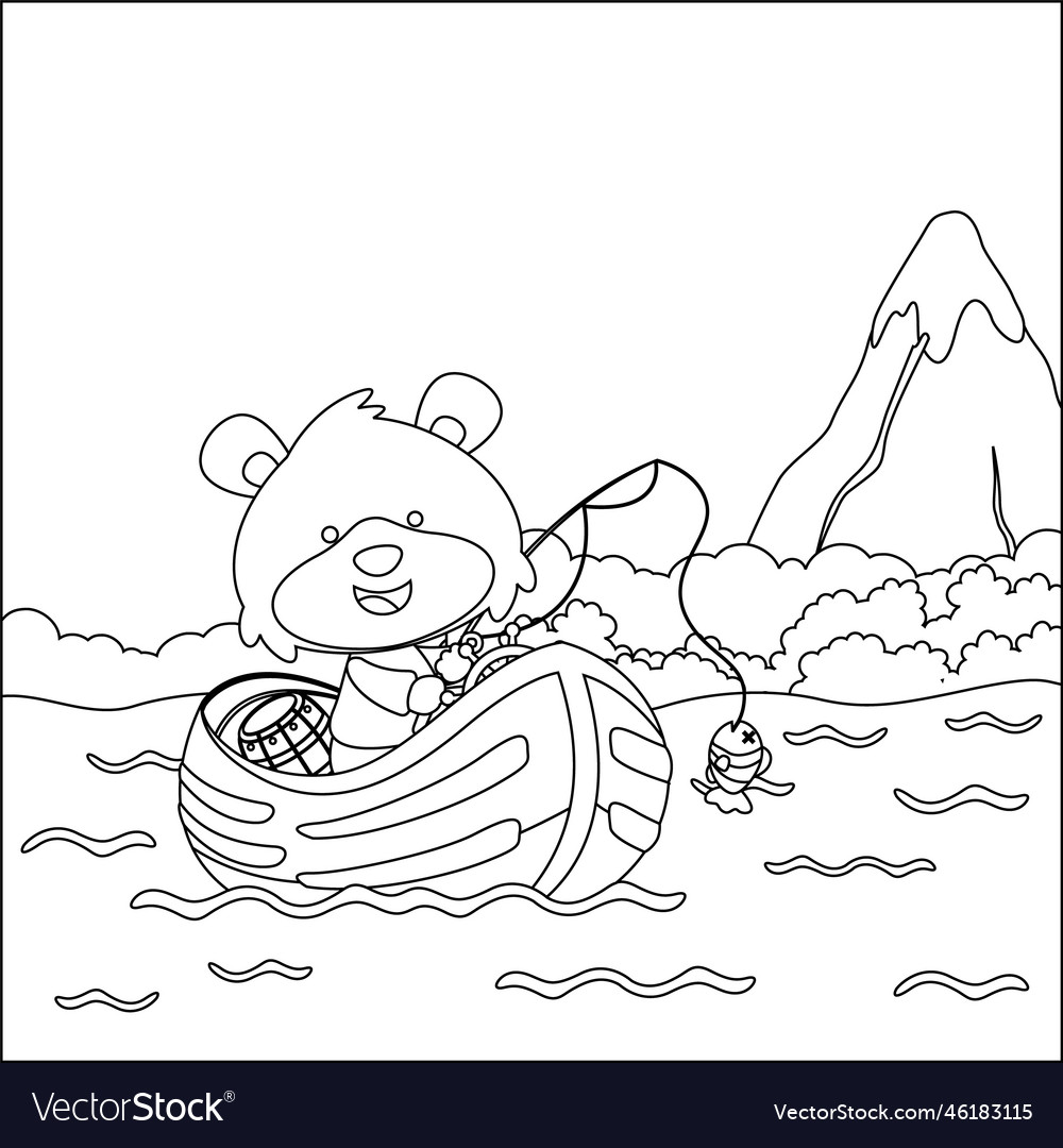 Cartoon of cute fox fishing on sailboat Royalty Free Vector