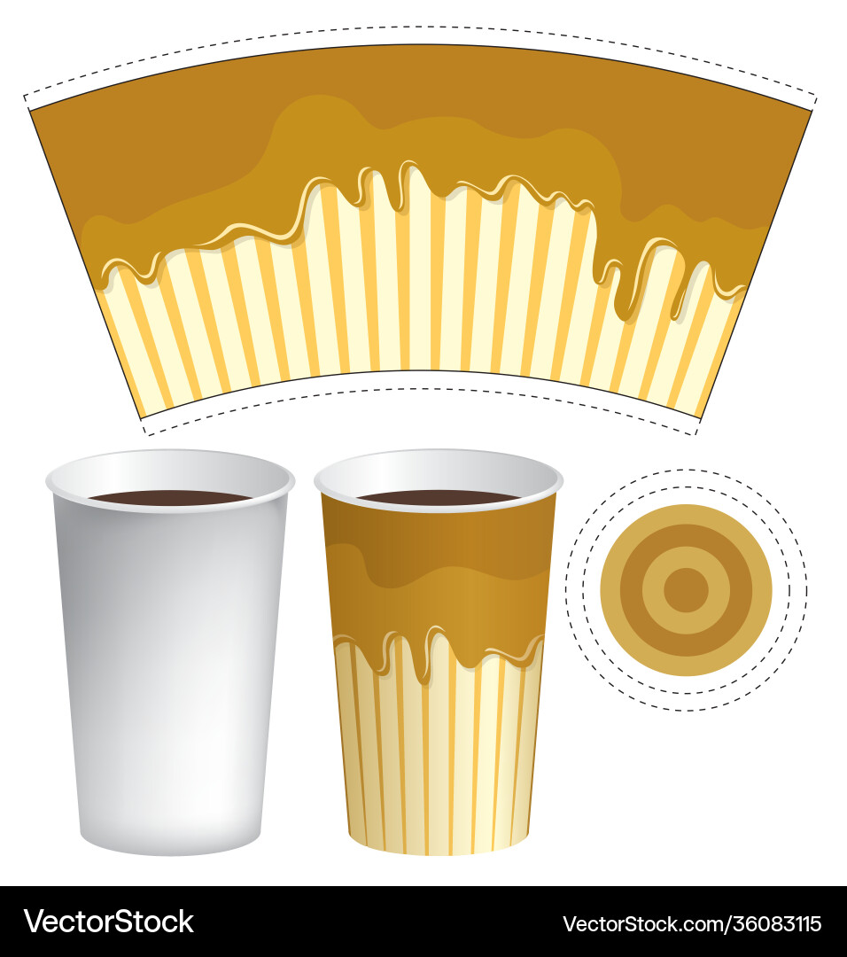 Hot drink paper cup template with flowing liquid Vector Image