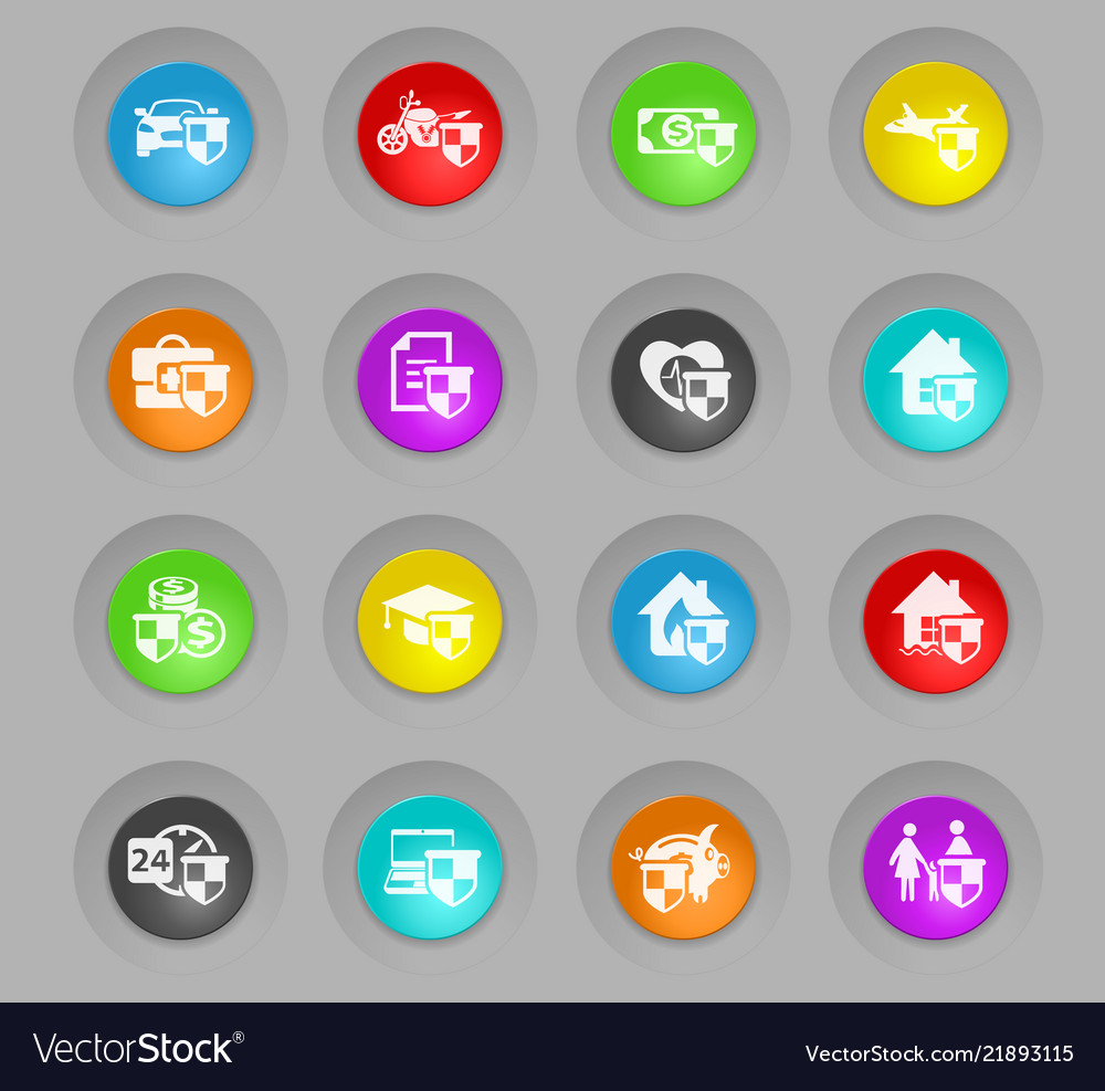 Insurance colored plastic round buttons icon set