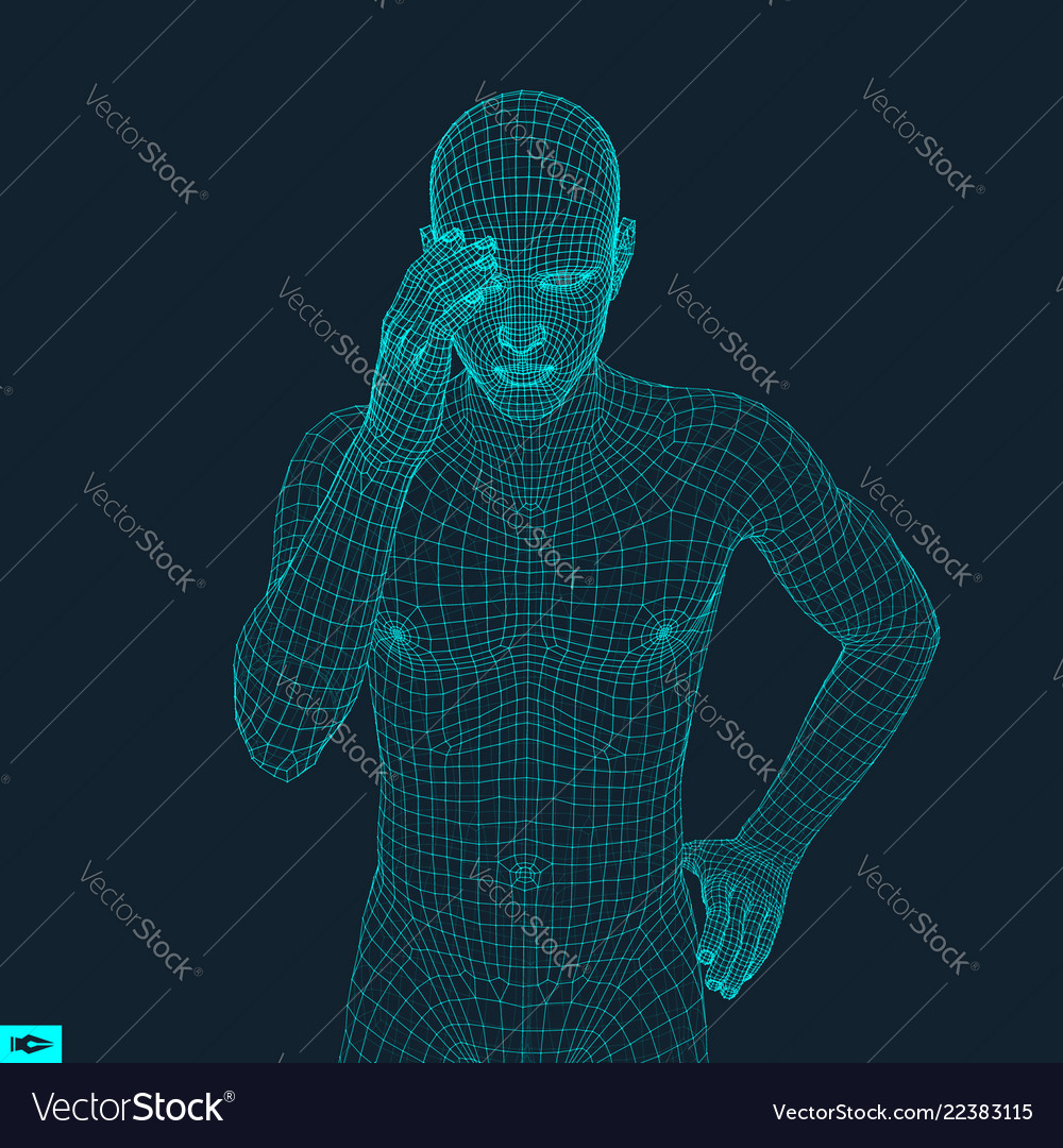 Man in a thinker pose 3d model man geometric Vector Image